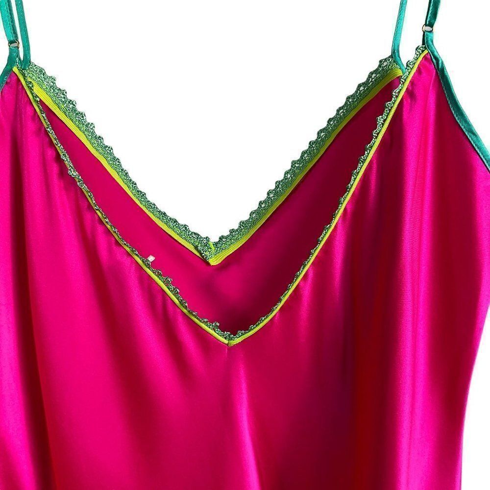 NWT Dannijo Acid Pink Lace-Trim Mini Slip Dress, Silk, Size Small - Picture 10 of 14